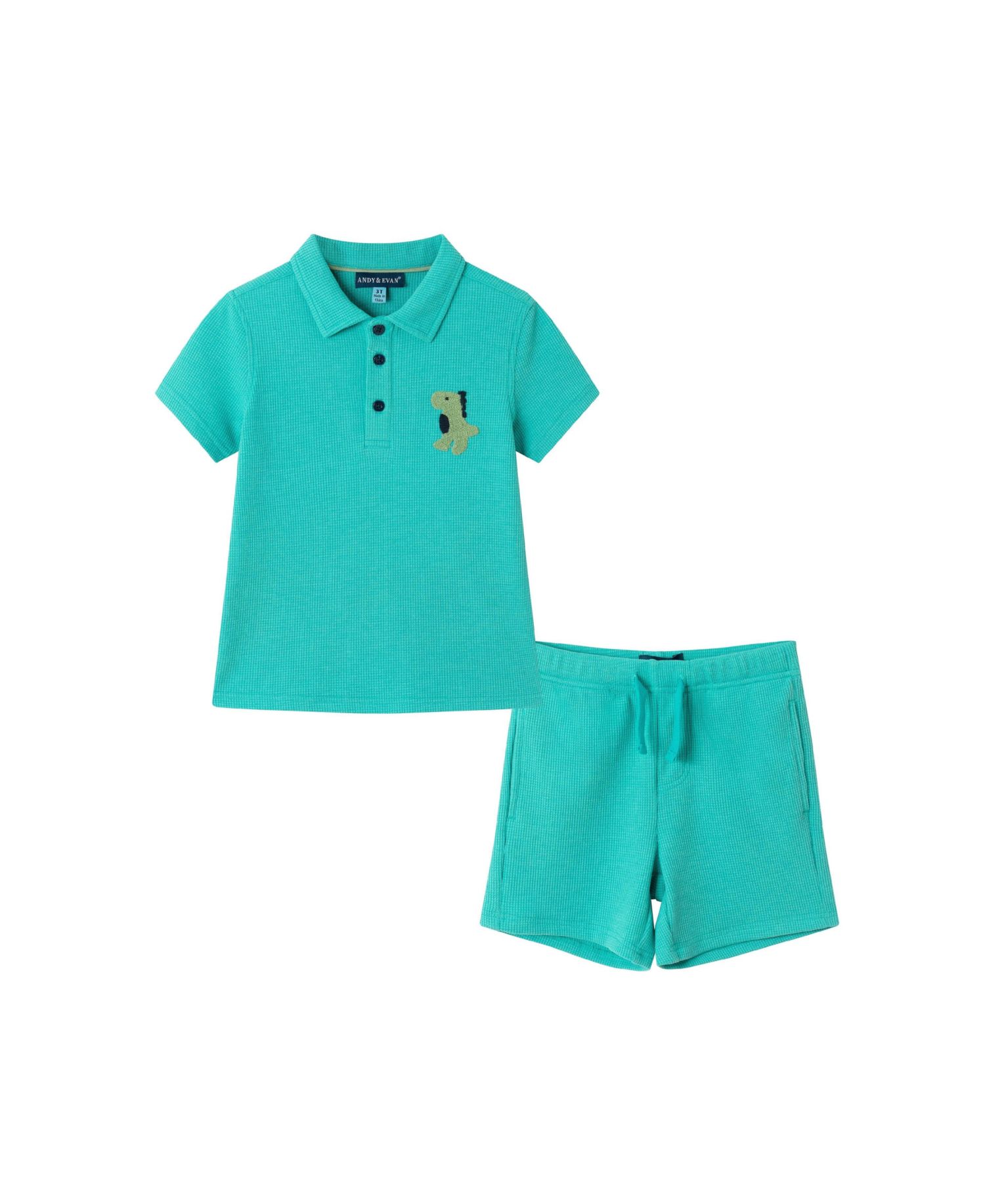 Little Boys Toddler/Child Aqua Waffle Polo and Shorts Set