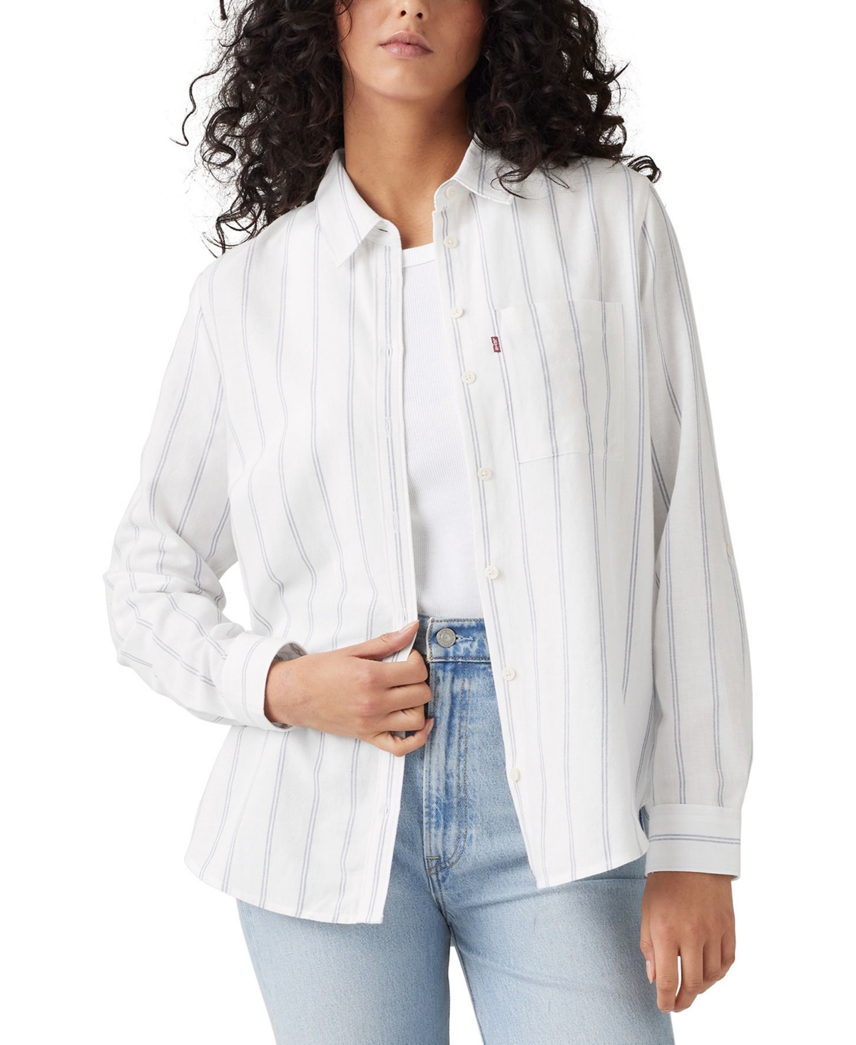 LEVI'S PLUS SIZE DARLENE STRIPED LINEN-BLEND SHIRT 