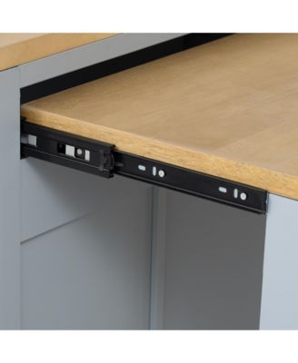 Extendable Grey Kitchen Island with Storage, Power Outlet & Drawers