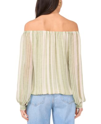 売れ筋商品|||ヴィンスカムート カットソー トップス レディース Women's Stripe Off-the-Shoulder Tied-Hem Top Eucalyptus Vince Camuto Women's Stripe Off-the-Shoulder Tied-Hem Top