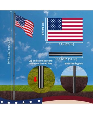 Bravery 25ft 13 Gauge Sectional Flag Pole Kit Aluminum for Outside House Inground Yard Garden Residential