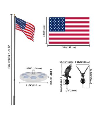 Bravery 30' Aluminum 13Gauge Sectional Flag Pole Kit w/ Solar Powered Light US Flag Eagle Topper for Outside House Outdoor