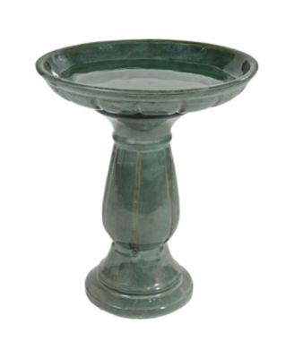 Avignon Ceramic Bird Bath with Glazed Finish - Green Mist - 18.75" H