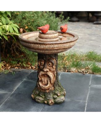 Brown Old Man in Tree 23.4-Inch Tall Resin Birdbath