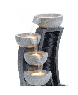 5-Bowl Multi-Gray Modern Sculpture 26-Inch Tall Resin Fountain with Lights