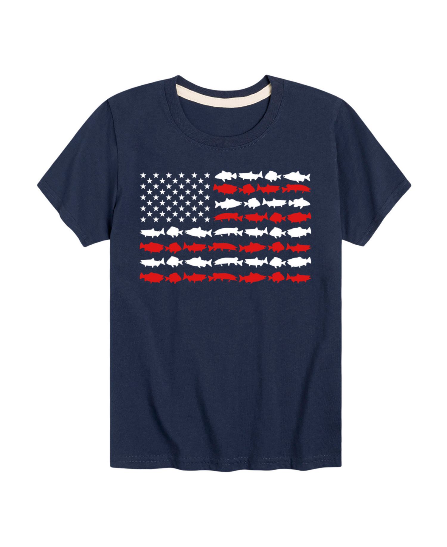 Big Boys American Flag Fish Graphic T-Shirt