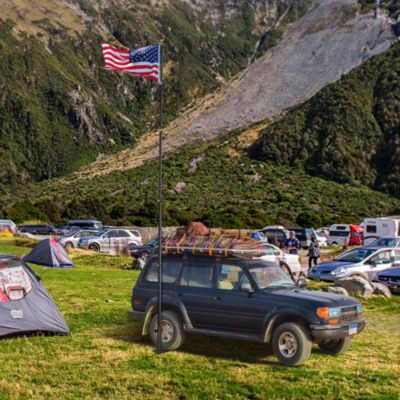 EZ GO 25ft Telescopic Flag Pole Kit Wheel Tire Mount Stand Upgrade Rotating Lock Outdoor Camper RV Tailgate Black