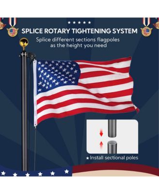 Bravery 30Ft Sectional 13Gauge Aluminum Flag Pole Kit with 136 LED Solar Light US Flag Top Outside House Outdoor