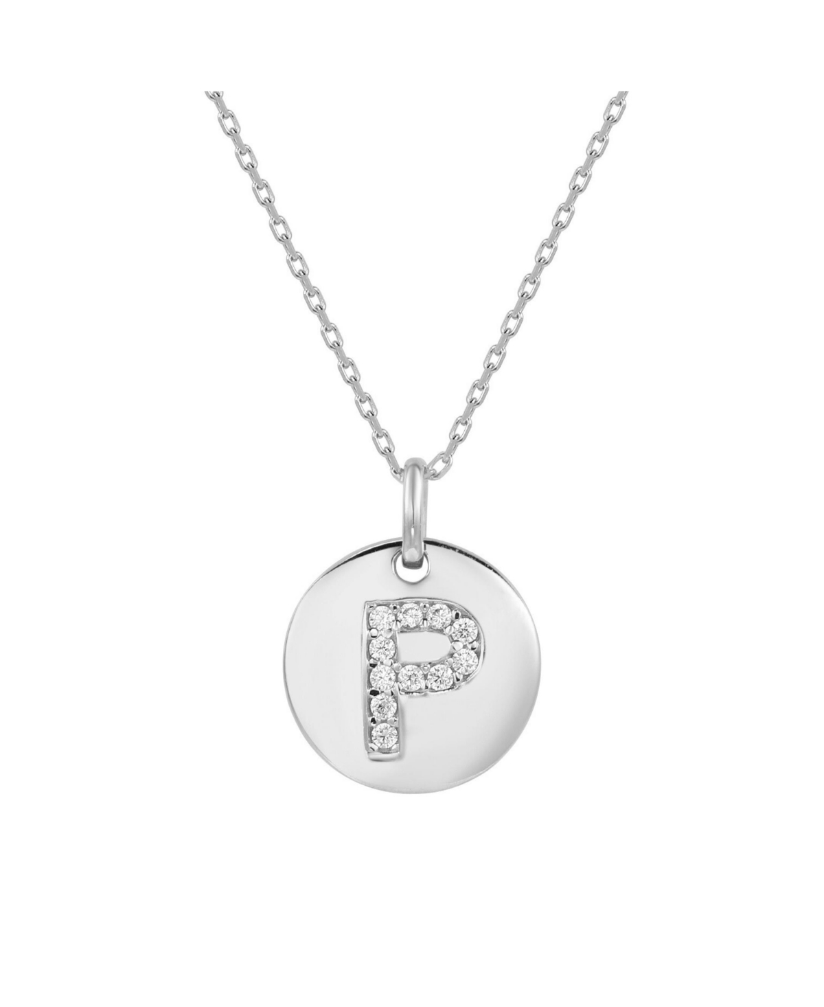 Suzy Levian Sterling Silver Cubic Zirconia Letter Initial Disc Pendant - P