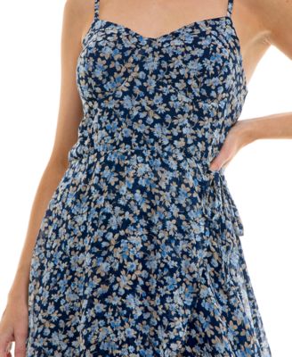 Juniors' Molded-Cup Wrap High-Low Fit & Flare Dress