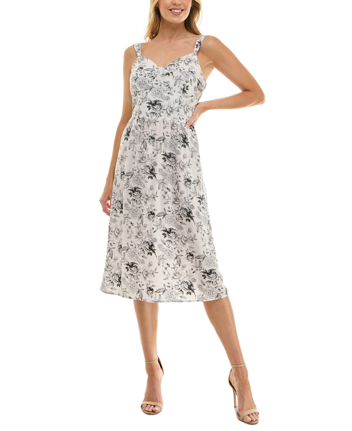 As U Wish Juniors' Wide-strap Smocked-back Fit & Flare Dress In White