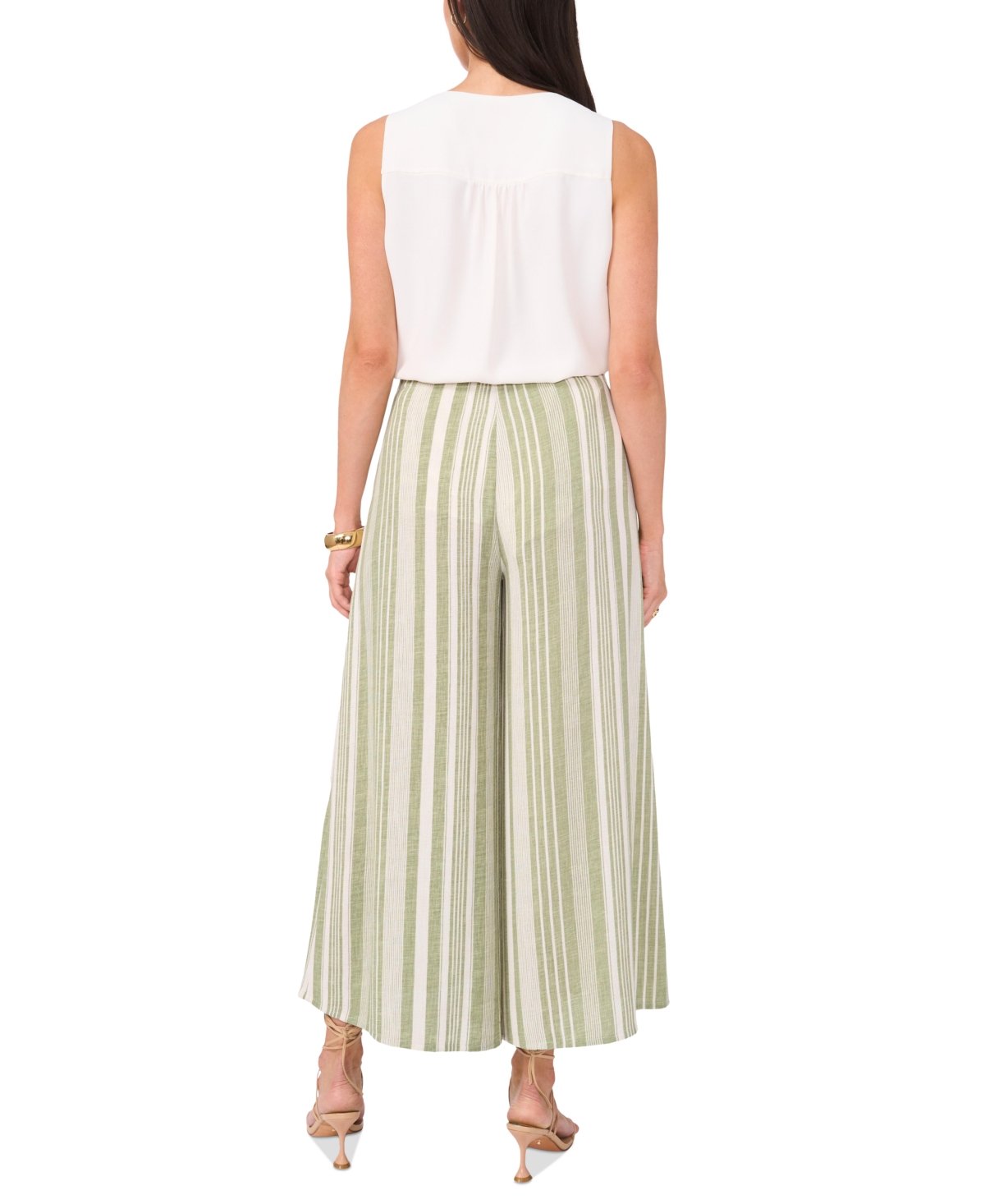 Vince Camuto Variegated Stripe Crop Wide Leg Pants In Green