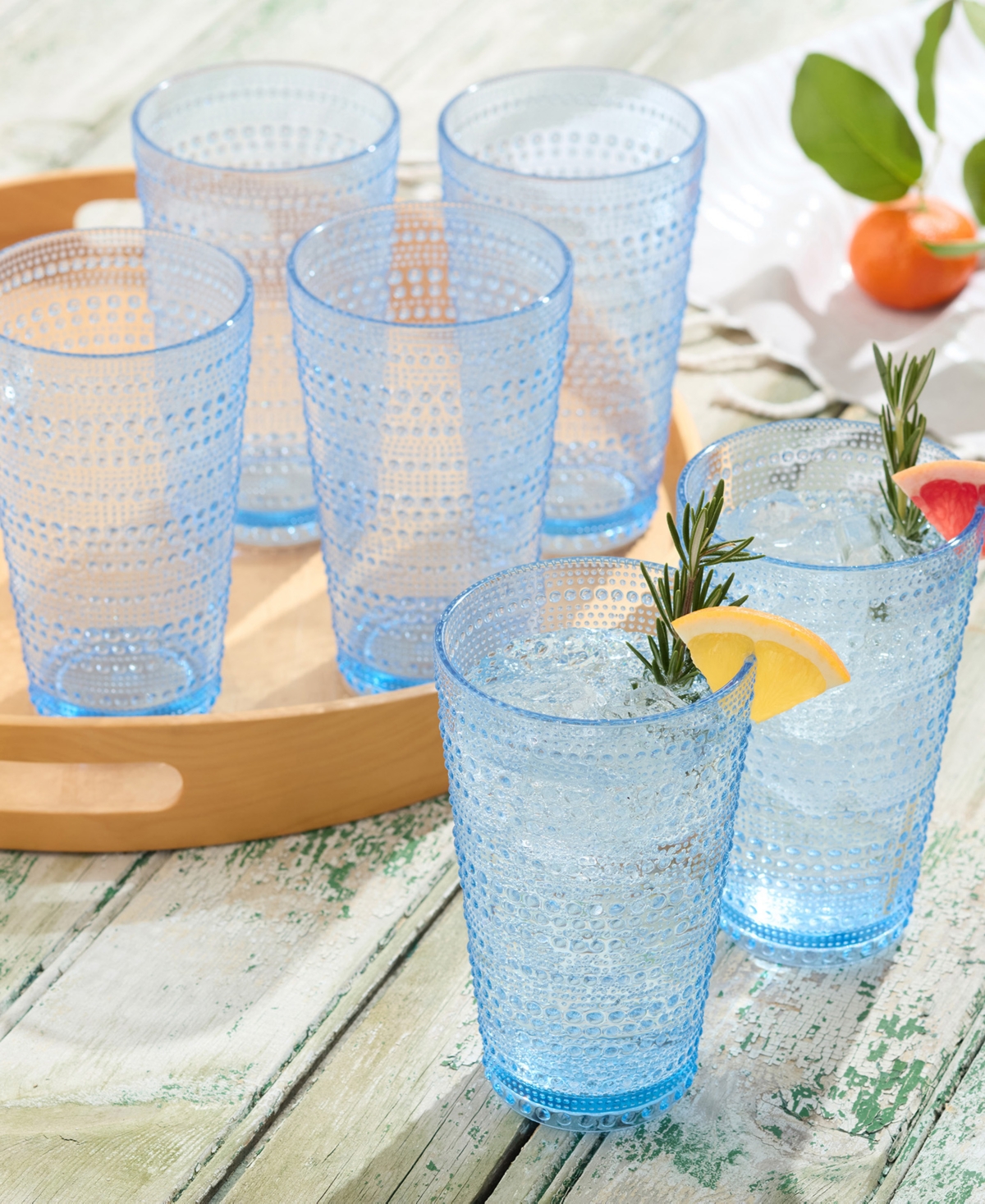 Certified International Set Of 6 Santa Fe 22oz Acrylic Ice Tea Glasses In Blue