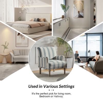 Arching Armchair with Solid Wood Legs and Nailhead Trim