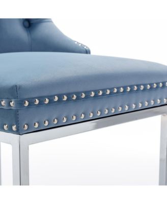 Set of 2 Velvet Counter Height Stools, 25.2" Kitchen Island Chairs with Button Tufted Back, Rivet Trim and Chrome Metal Base