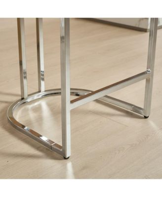 Set of 2 Velvet Counter Height Stools, 25.2" Kitchen Island Chairs with Button Tufted Back, Rivet Trim and Chrome Metal Base