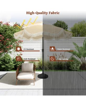 9 Ft Fashionable Boho Vintage Tassels Print Patio Umbrella with Push Button Tilt Pole