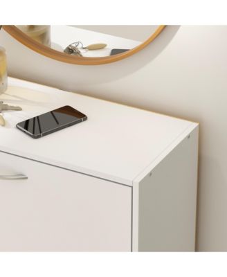 Wooden 3-door white shoe cabinet, shutter door drawers, multi-purpose shoe rack with adjustable shelves