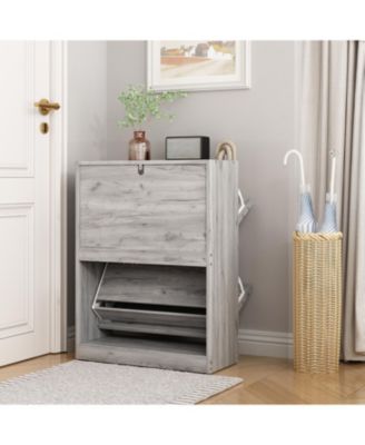 The yellow 2-door wooden shoe cabinet and fashionable shutter door design, sturdy and durable, efficient and stored, and enhance the aesthetics of the home,shoe rack