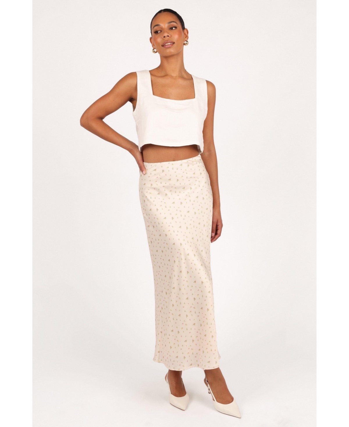 Women's Mei Satin Midi Skirt - White