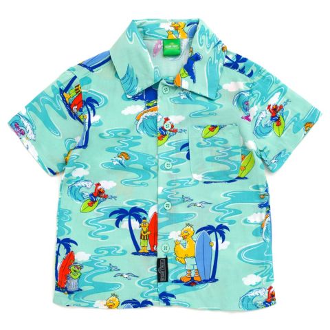 Рубашка Sesame Street Bird Cookie Monster Elmo Oscar the Grouch Matching Family Hawaiian Button Down Shirt для мальчиков, цвет: Синий