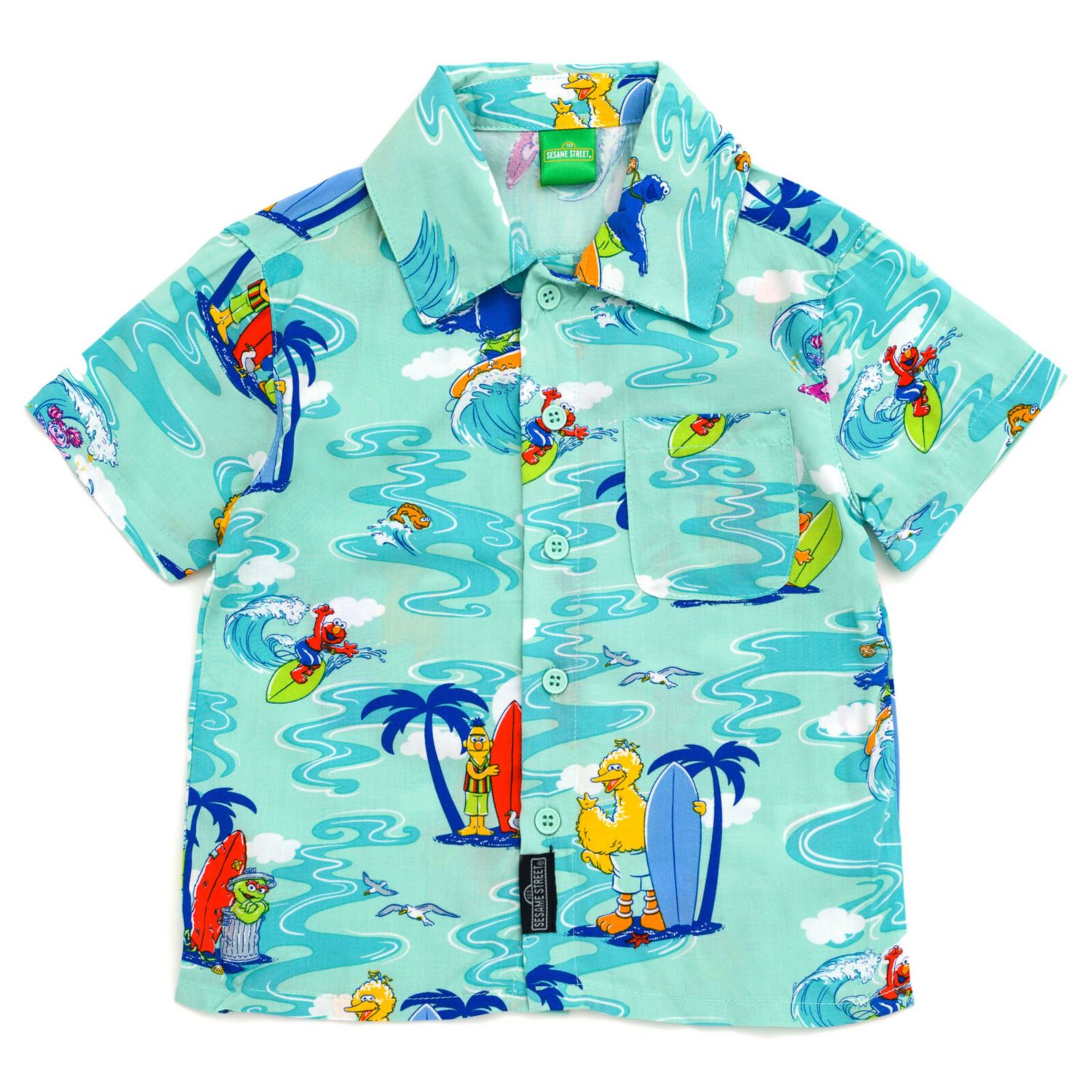 Little Boys (6-8) Bird Cookie Monster Elmo Oscar the Grouch Matching Family Hawaiian Button Down Shirt