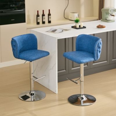 Set of 2 Swivel Bar Stools with Adjustable Height, PU Leather Tufted High Back Seat and Chrome Base for Kitchen, Home, or Pub-The Pop Home