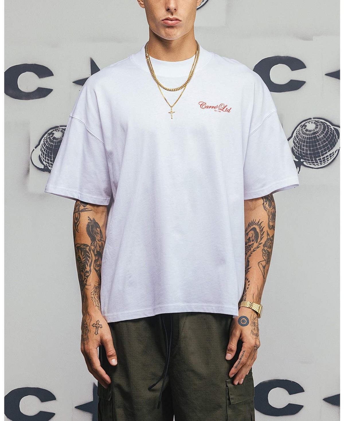 Men's Side Script Oversized T-Shirt - White/red