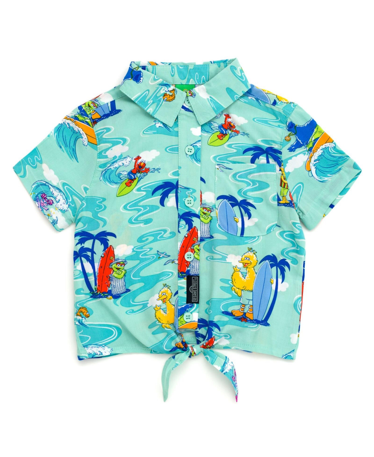 Sesame Street Toddler Girls Bird Cookie Monster Elmo Oscar the Grouch Matching Family Hawaiian Button Down Shirt to