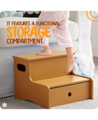 14" Wooden Toddler Step Stool for Kids with Storage for Bedroom, Bathroom & Kitchen