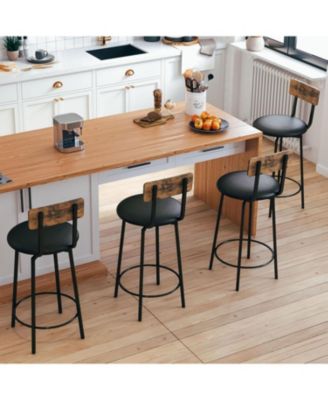 Bar Stools Set of 4, Wider Base PU Upholstered Swivel Barstools