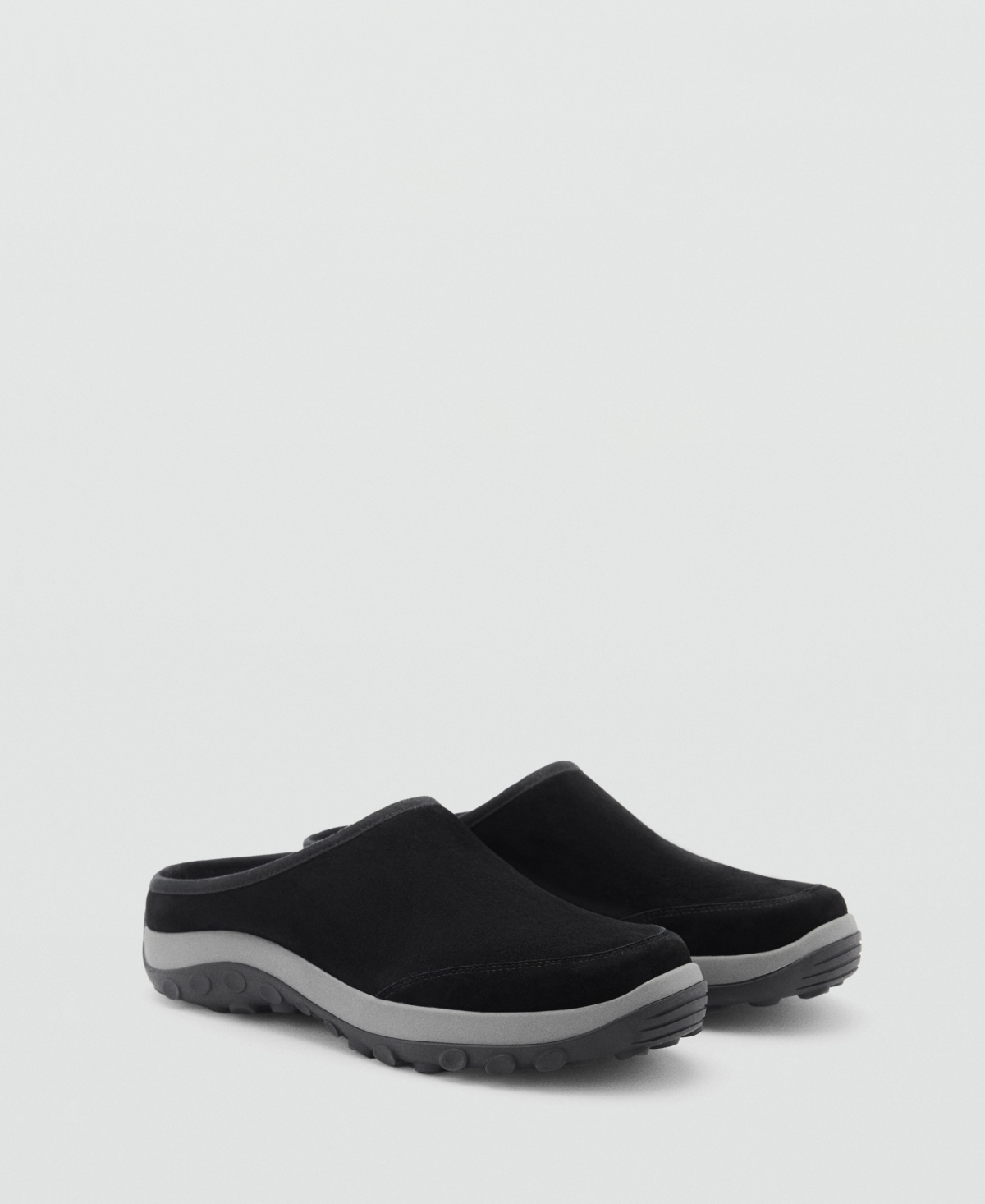 Mango Leather Clog With Track Sole Black In Black