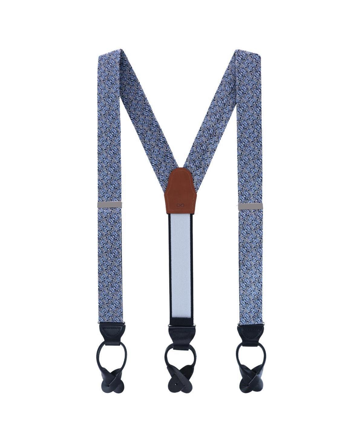 Men's Benito's Blue Basket Weave Pattern Silk Novelty Button End Suspenders - Light blue