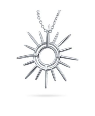 Summer Flaming Sunshine Two Tone Micro Pave CZ Starburst Celestial Sunburst Pendant Necklace 14K Gold Brass