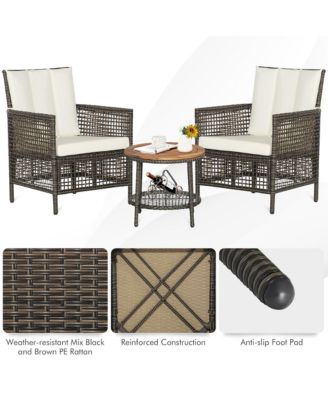 3PCS Patio Wicker Bistro Set Furniture Set PE Rattan Table Set w/ Cushions