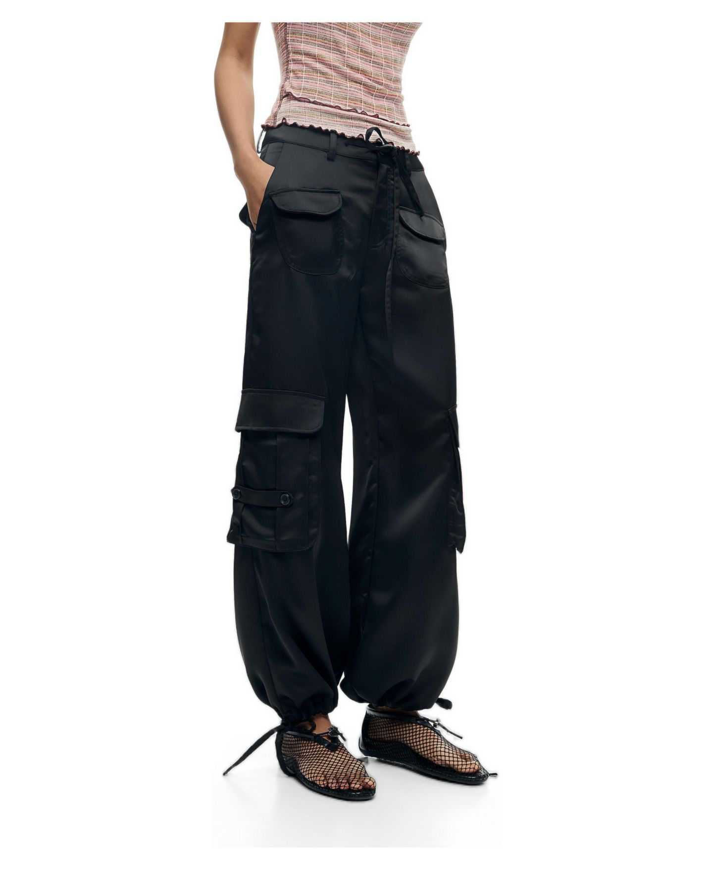 Женские брюки Desigual Pantalon largo satinado, цвет: Чёрный — фото 2