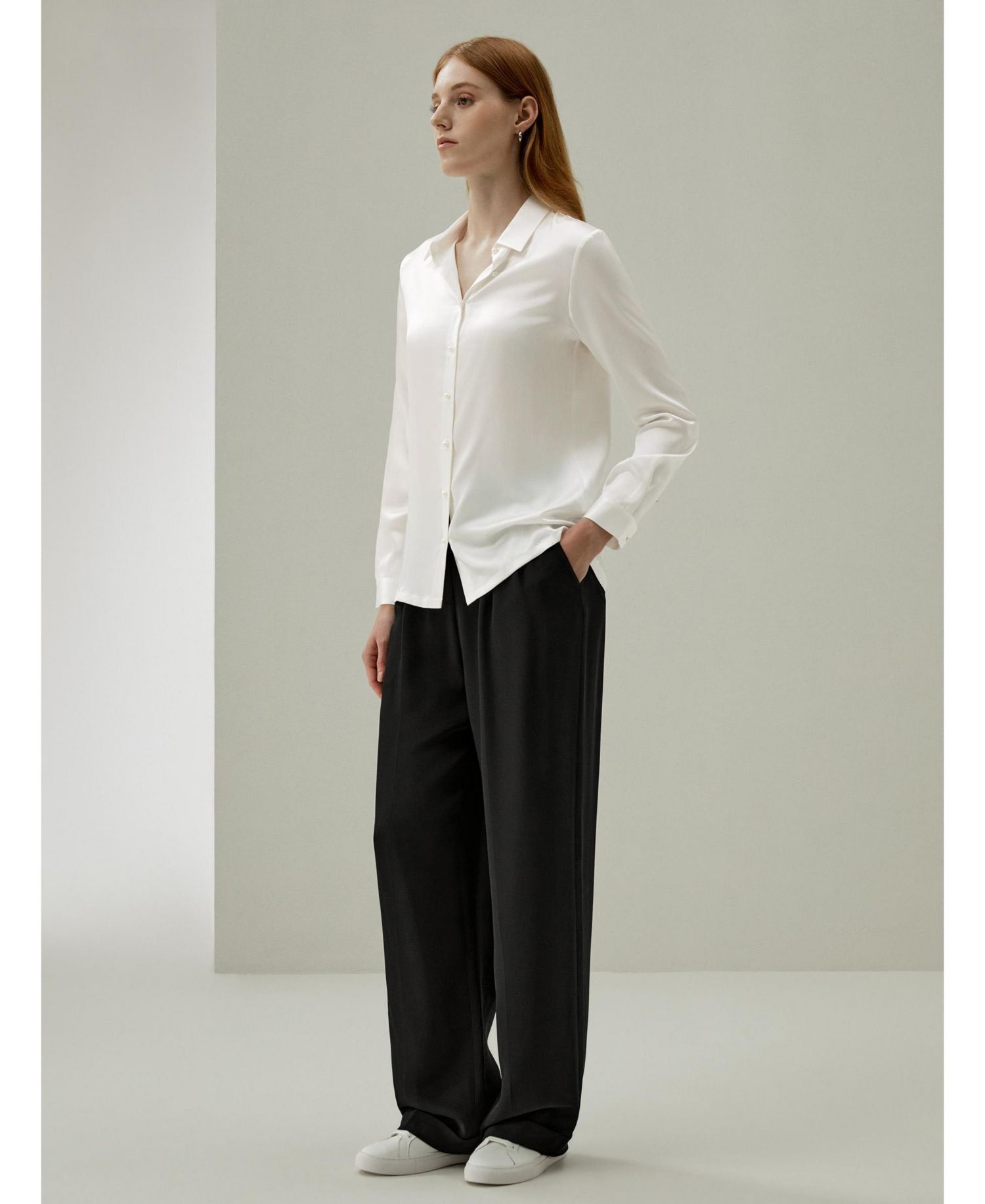 Women's Classic Pearl Button Silk Shirt