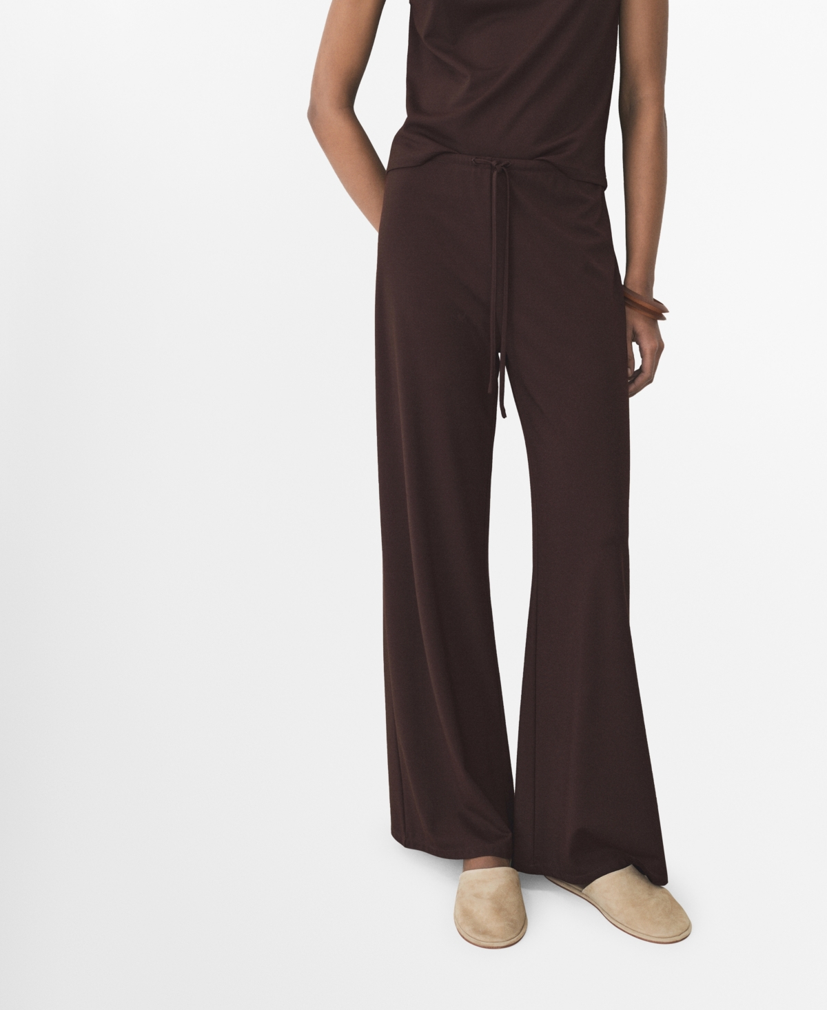 Mango Women's Elastic Waist Wide Leg Trousers