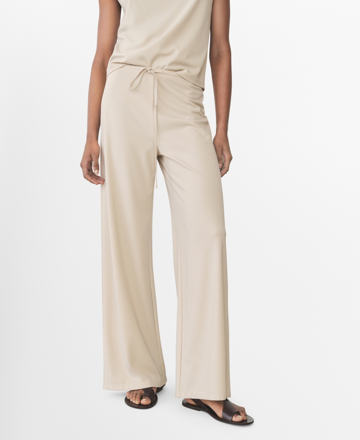 Women's Elastic Waist Wide Leg Trousers - Sand