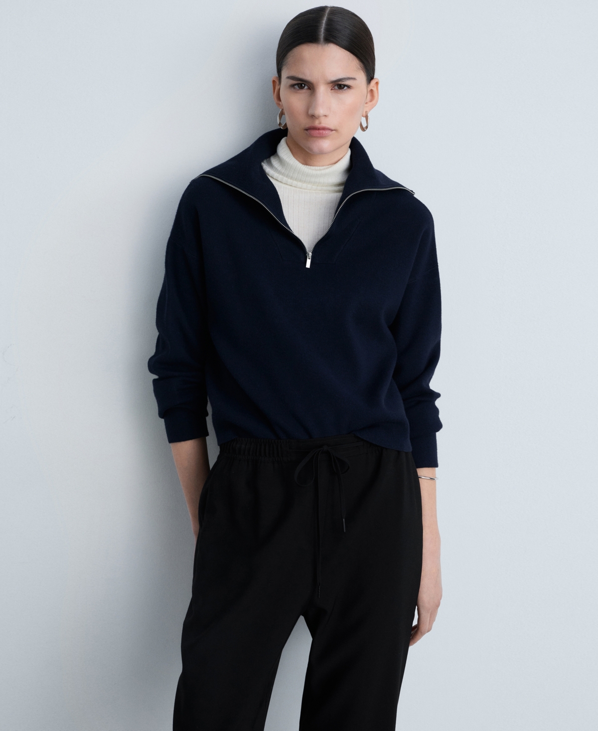 Mango Elastic Waist Jogger Trousers In Black