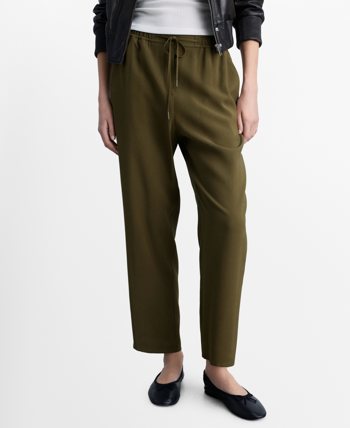 MANGO WOMEN'S ELASTIC WAIST FLOWY TROUSER PANTS 