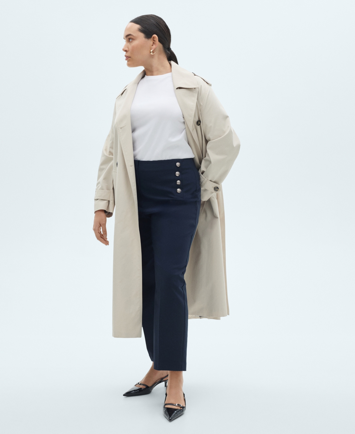 Mango Women's Jewel Buttoned Straight Pants In Dark Navy