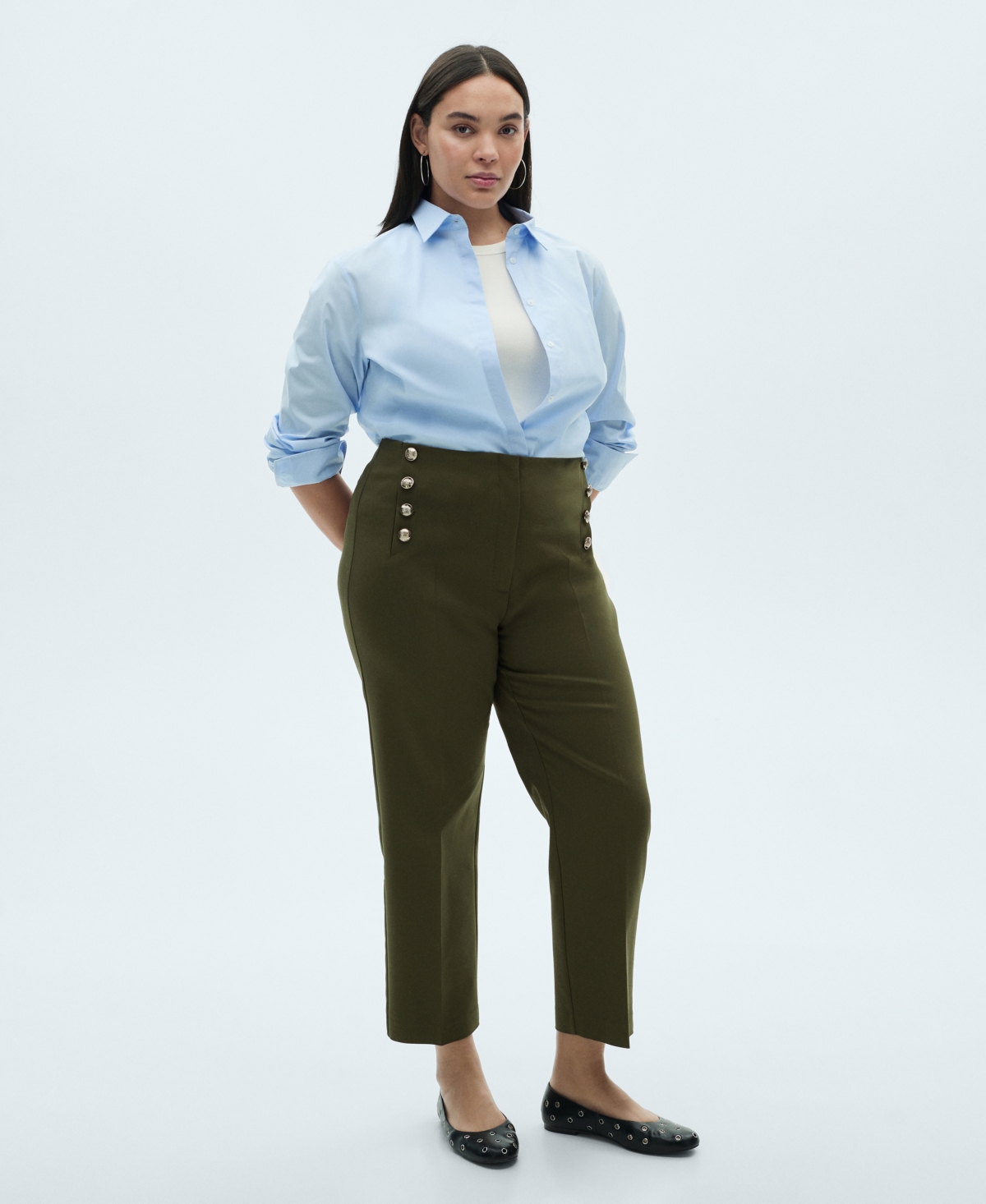 Shop Mango Women's Jewel Buttoned Straight Pants In Khaki