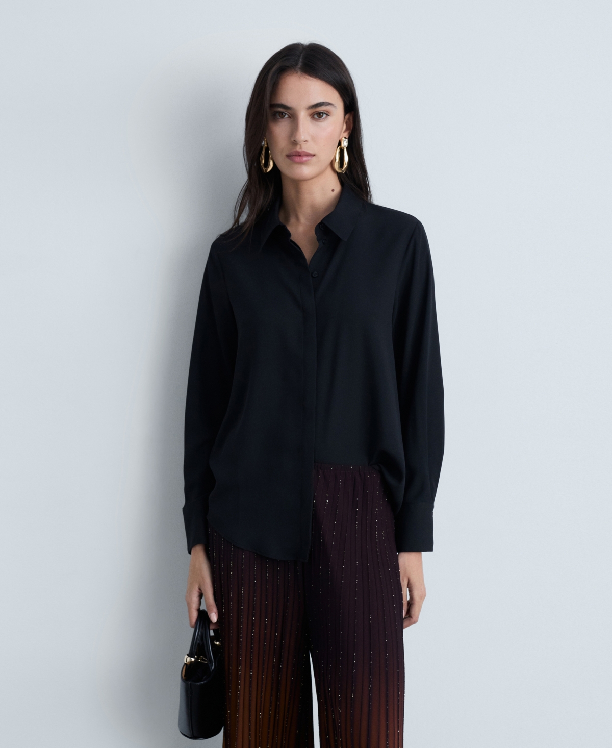 MANGO WOMEN'S SHINY FINISH PLEATED PANTS 