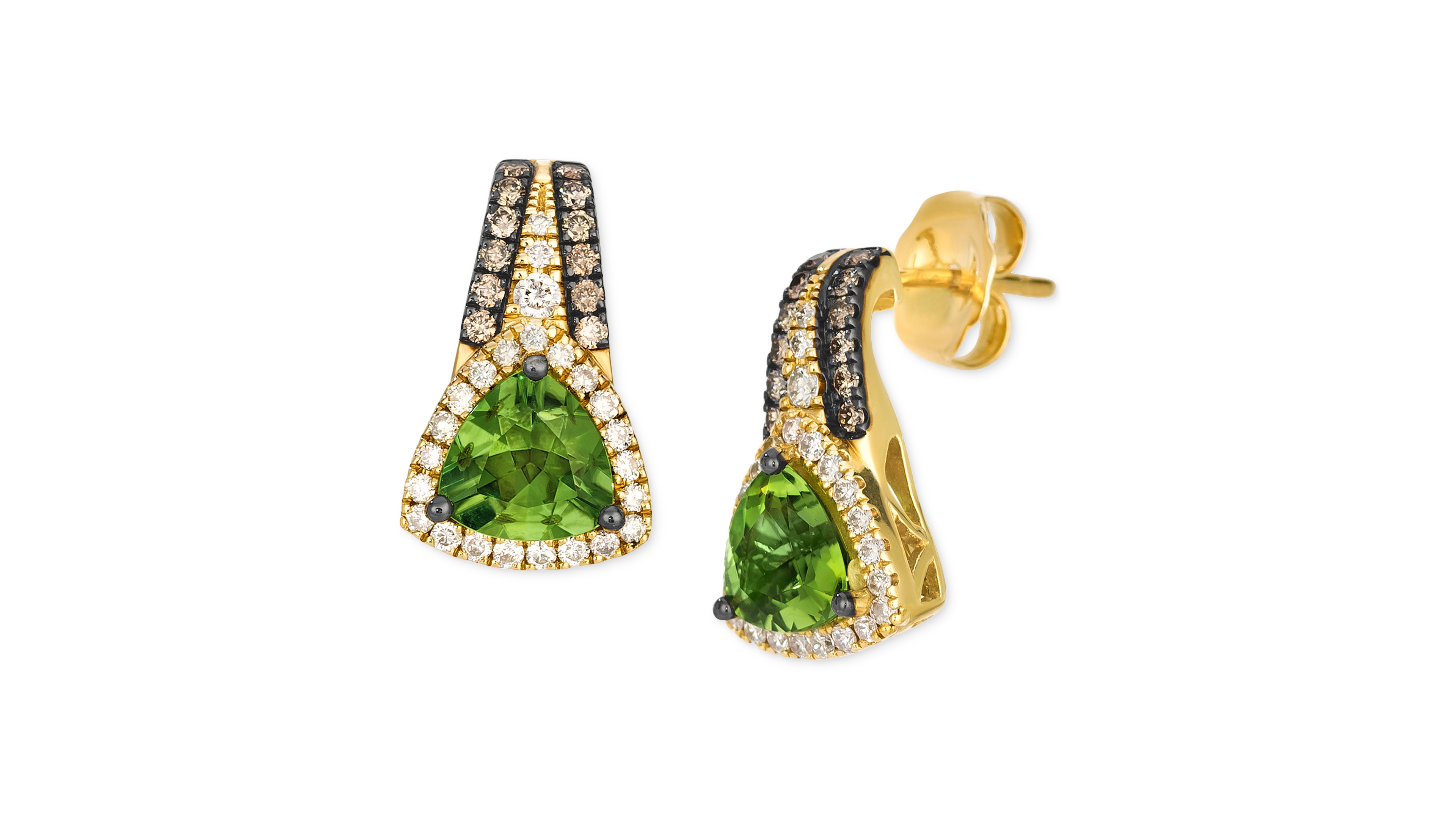 Le Vian Green Apple Peridot (1-1/2 ct. t.w.) & Diamond (1/5 ct. t.w.) Trillion Halo Stud Earrings in 14k Gold