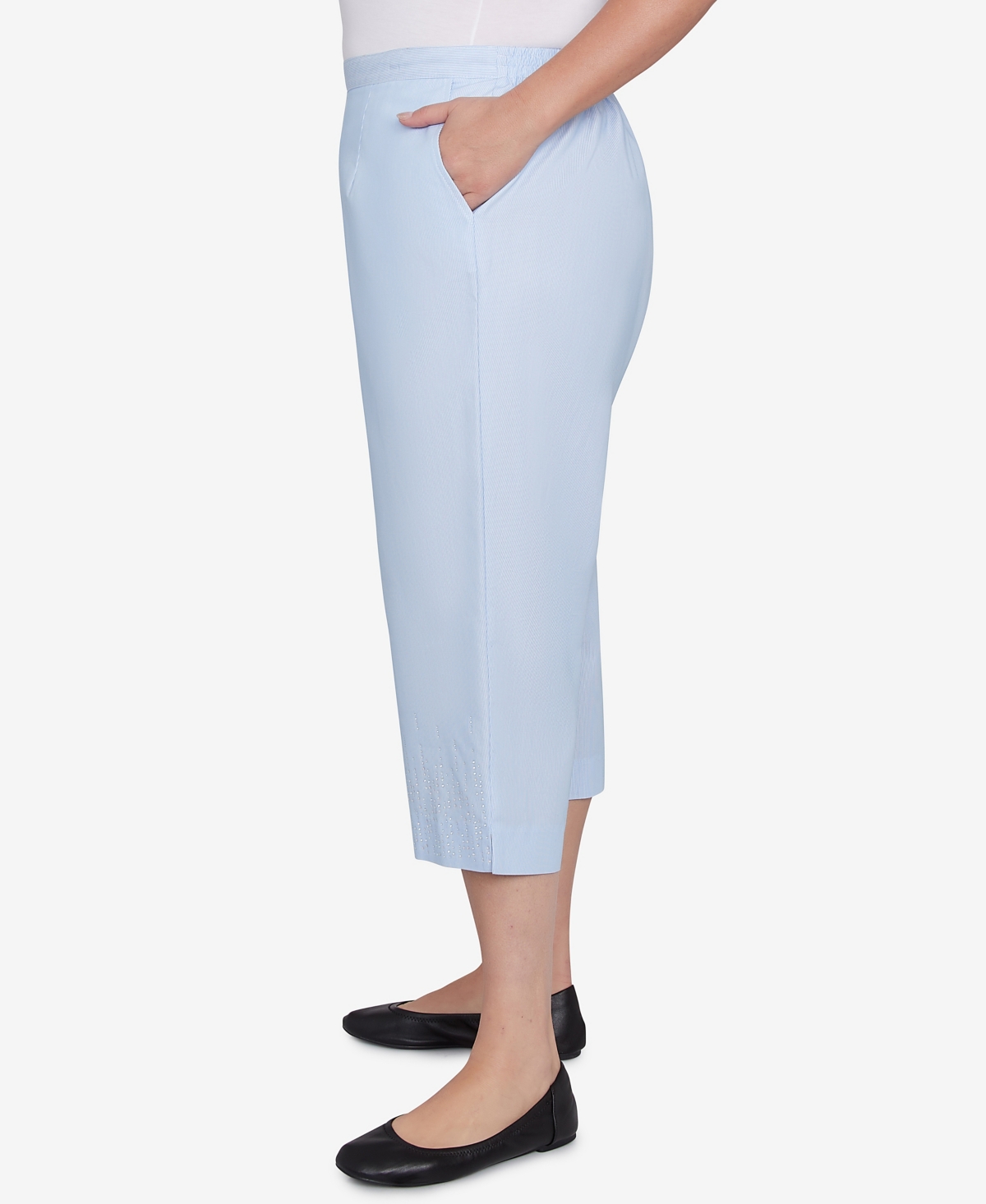 Alfred Dunner Plus Size St. Thomas Heat Set Embroidered Capri Pants In Blue
