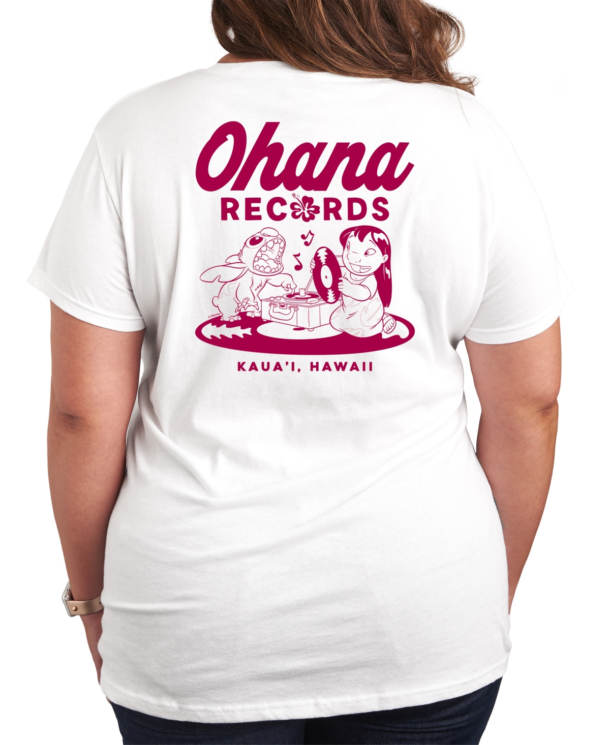 Hybrid Apparel Plus Size Lilo Stitch Ohana Records Graphic T-shirt In White