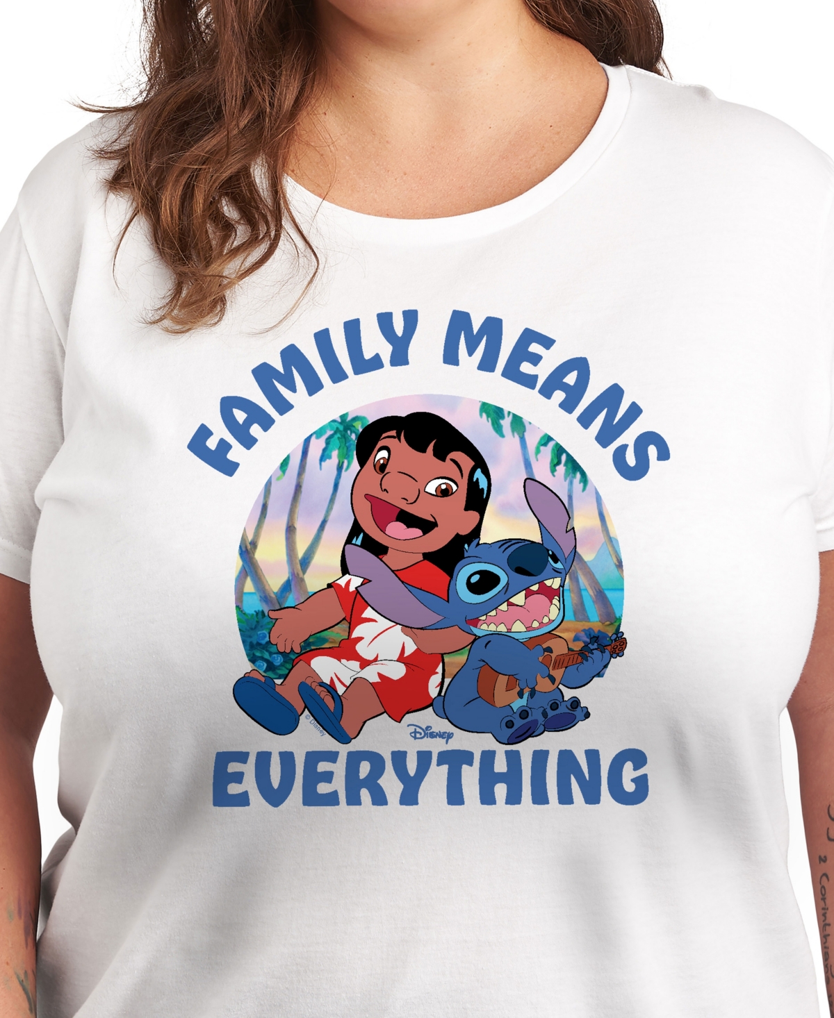Hybrid Apparel Plus Size Lilo Stitch Family Means Everything Graphic T-shirt In White