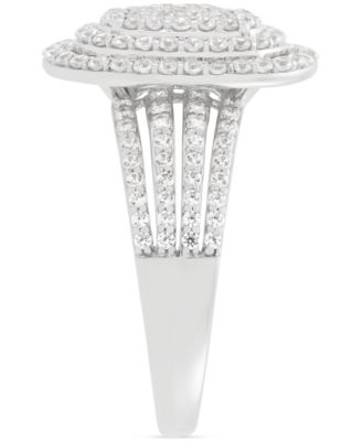 Diamond Oval Halo Cluster Multirow Ring (1 ct. t.w.) in Sterling Silver