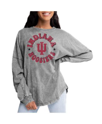 Gameday Couture - Women's Gray Indiana Hoosiers Playing Around Faded Wash Oversized Long Sleeve T-Shirt